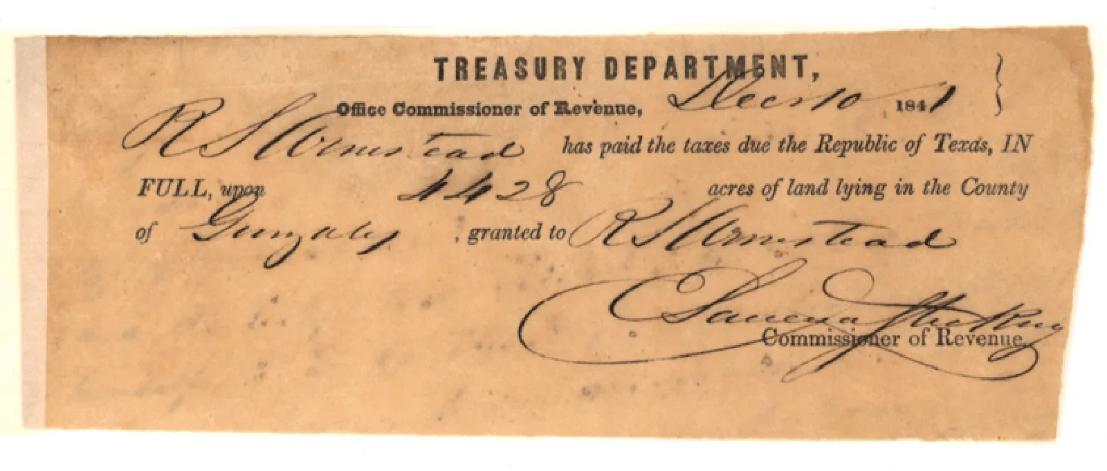Armstead, Robert S Original Cursive Land Grant & Field Notes (Gonzales County, Abstract A-87)